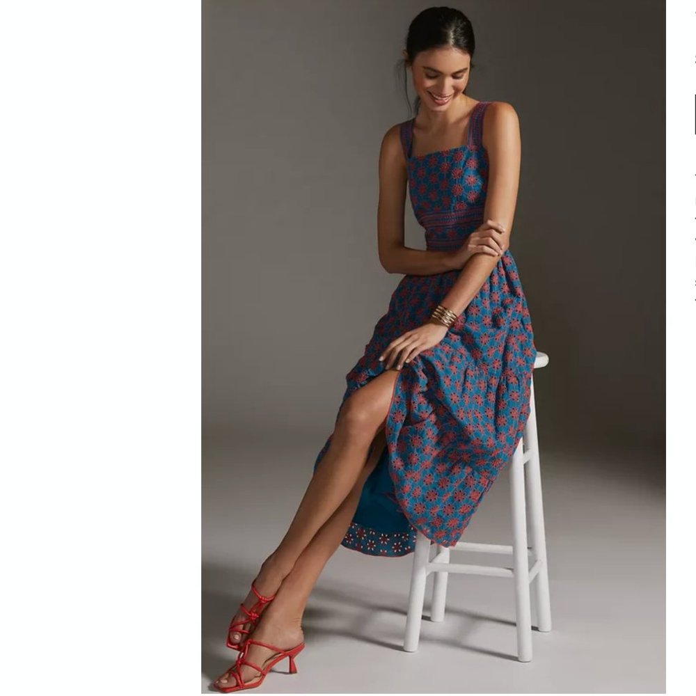 🎄 SHOSHANNA Amaya Tiered Eyelet Midi Dress